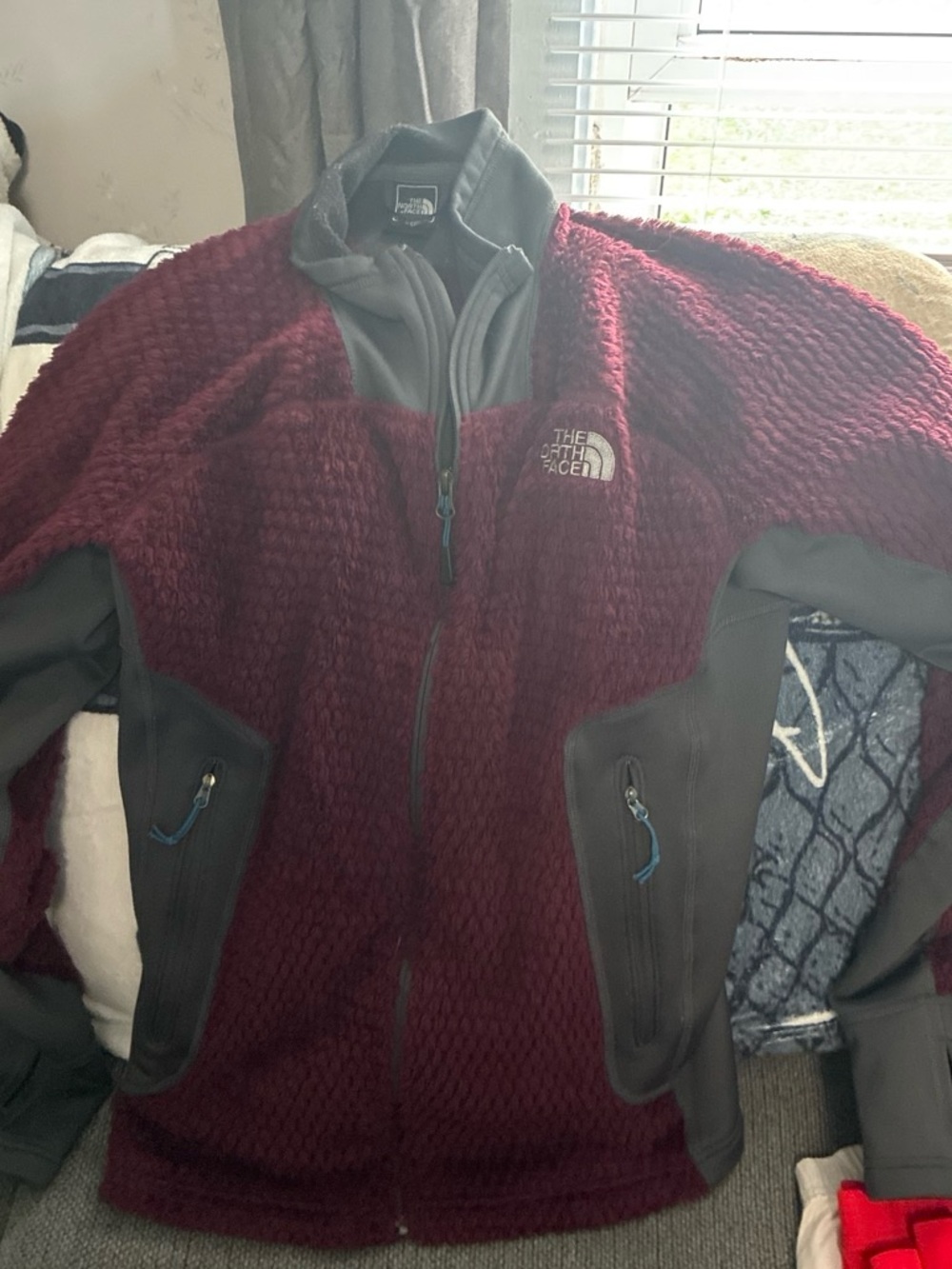 The North Face Men's Burgundy and Gray Performance Fleece Jacket